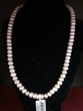 Amanda Blu Genuine Freshwater Pearl Necklace 18” Pale Lavender White 8–9mm NWT
